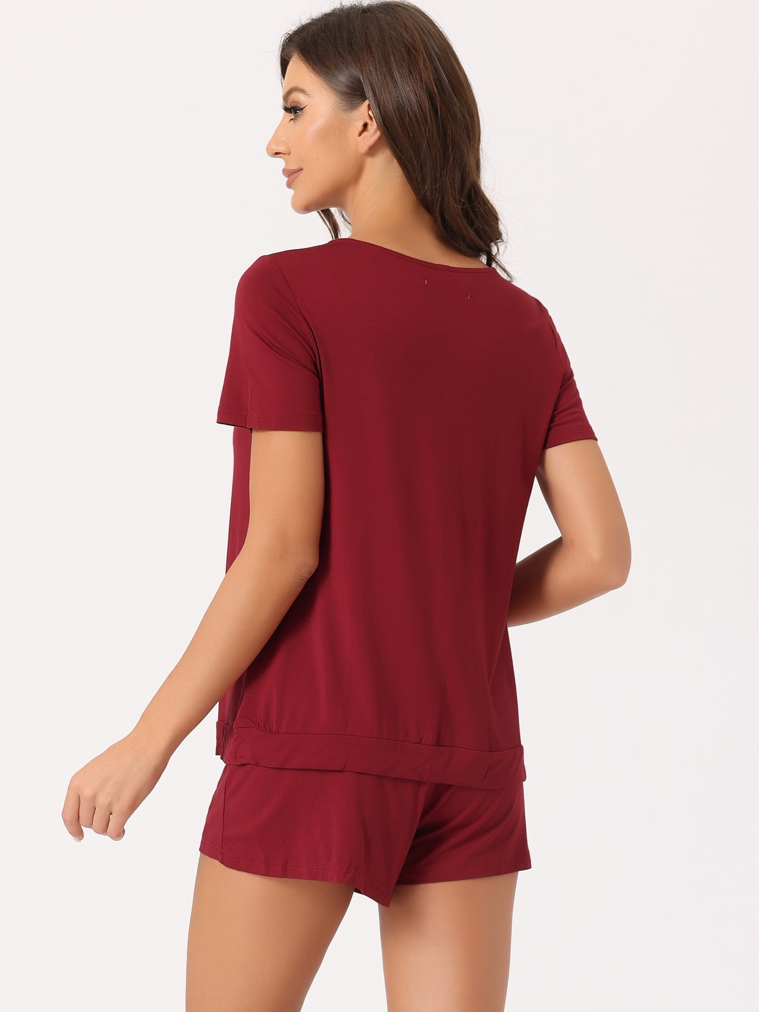 DARING DIVA Women's V-Neck Pajama Shorts Sleeves Tops Lounge Sleepwear XS Red
