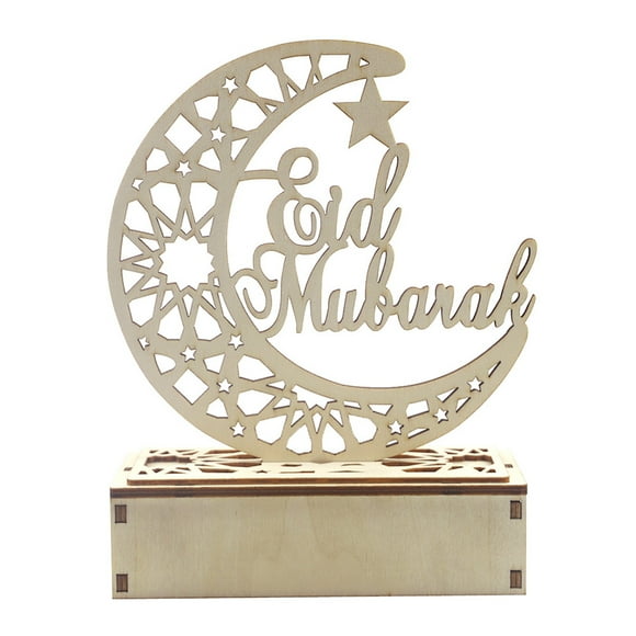 Yeacher Wooden Moon L-ed Light Decoration Ramadan Eid Mubarak Home Decor Craft