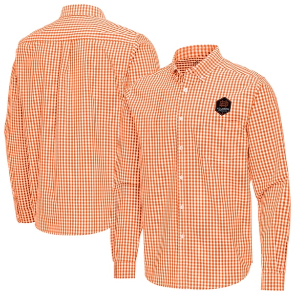 Men's Antigua Orange Houston Dynamo FC Ellis Tri-Blend Long Sleeve Button-Down Shirt