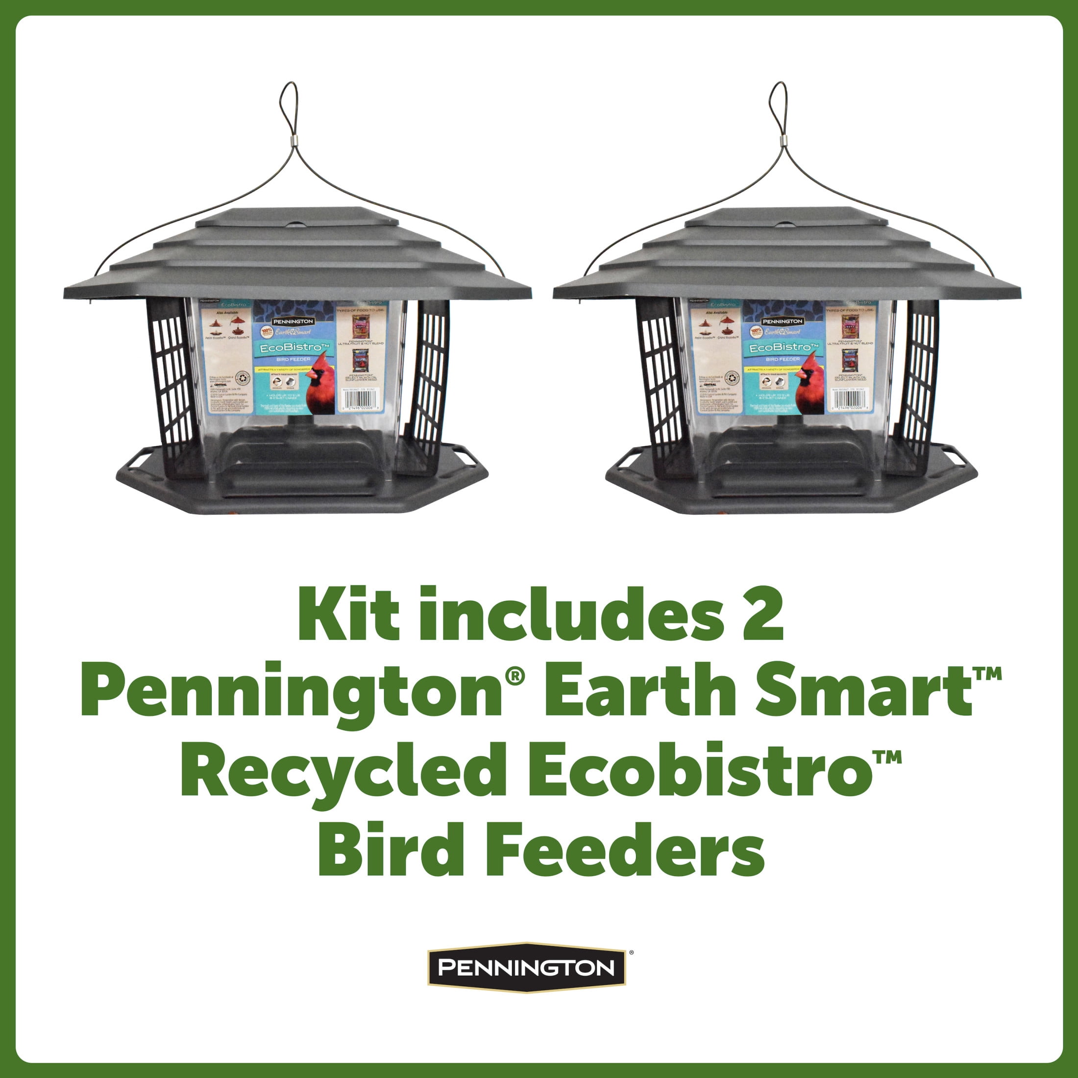 Pennington Earth Smart, Gray Recycled Resin EcoBistro Wild Bird Hopper Feeder 5 lb. Capacity, 2 Pack