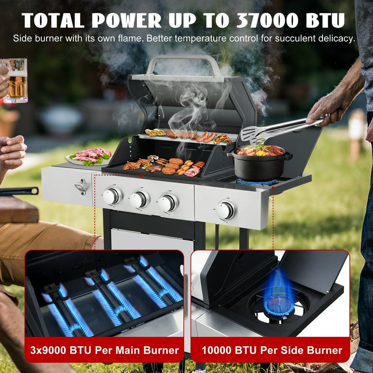 Nice Cooker, 3-Burner Propane Gas Grill with Side Burner, 37000