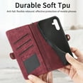 thumbnail image 5 of ELEHOLD for Samsung Galaxy A16 5G Flip Wallet Case, Shockproof Premium Vintage PU Leather Magnetic Geometric Handbag Zipper Pocket Card Holders Kickstand Wrist Strap, Red, 5 of 10