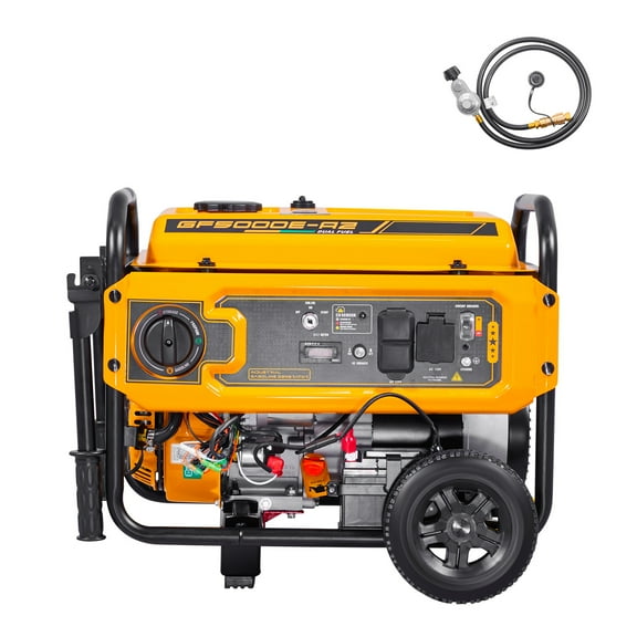 KFFKFF Portable Dual Fuel Generator, 4650W Peak Gasoline Power & 4130W Peak LPG Power, Home Backup Generator with Electric Start, Gas and LPG Compatibility, CO Detection, 20A & 50A Outlets