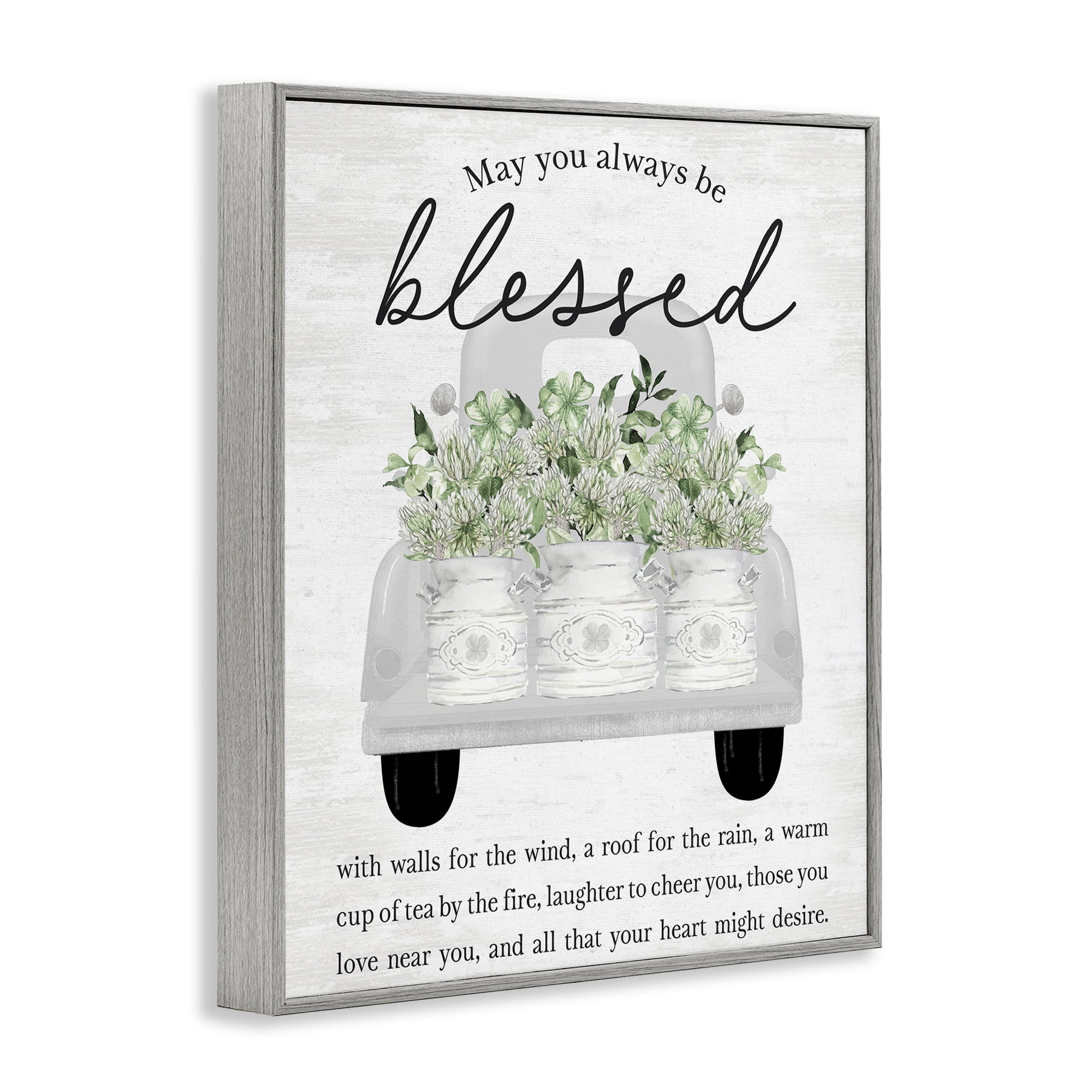 Stupell Industries Inspiring Blessed Phrase Botanical & Floral Painting Gray Framed Art Print Wall Art, 24 x 30