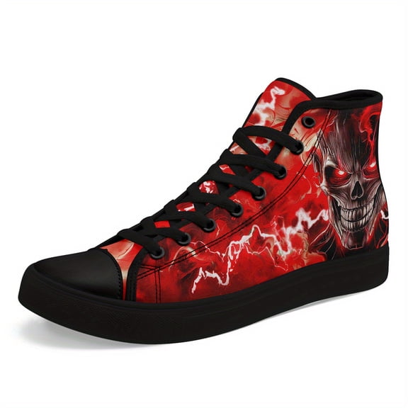 Coolcustomize Men's Gothic Punk Sneakers, High-top Casual Boots with Lace-Up Closure, Red & Black Gothic Graphic Design, Streetwear Footwear for Concerts - Edgy Mens Shoes, Concert Footwear