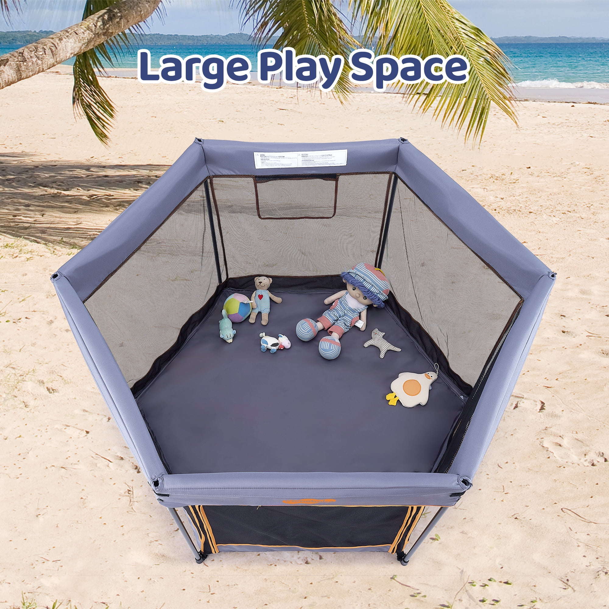 Pamo Babe Outdoor Baby Playpen, Portable, Lightweight, Toddler Playard Canopy and Travel Bag - Grey