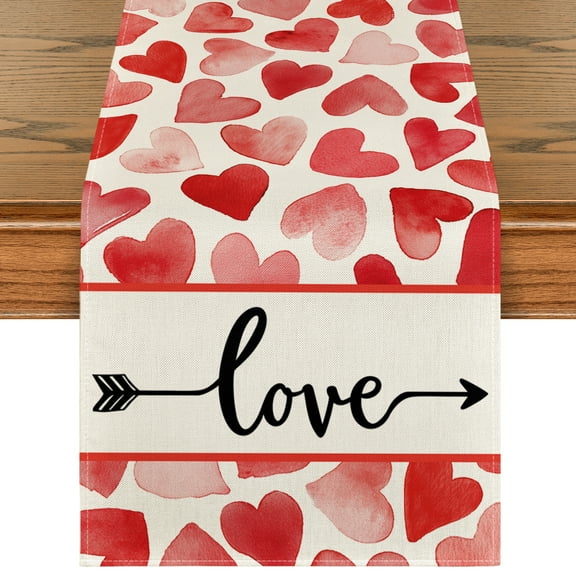 Sm:)e Watercolor Heart Arrow Love Valentine Table Runner 13 x 72 Inch
