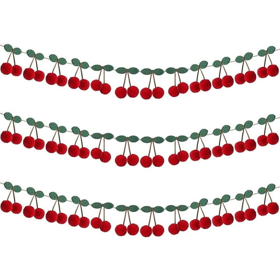 GIXUSIL 3 Pack Cherry Banner Decoration Felt Cherries Birthday Garland Banner DIY Fruit Hanging Home Decor Garland Decoration for Christmas Wedding Fireplace, Wine Red