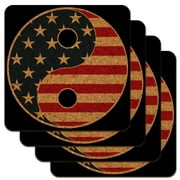 USA Patriotic Yin and Yang American Flag Low Profile Novelty Cork Coaster Set