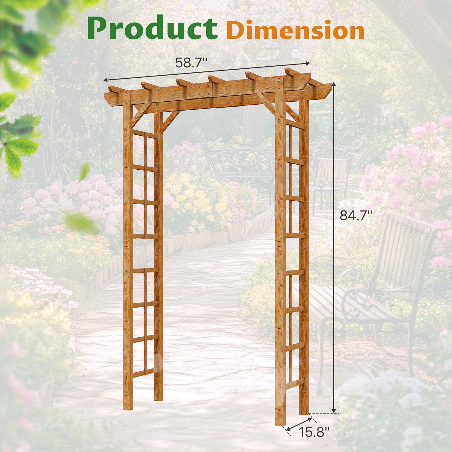 BaPiPro 85" Wooden Garden Arbor Trellis, Outdoor Wedding Arch for Ceremony, Pergola Arch with Climbing Plant Support for Garden Backyard, Lawn