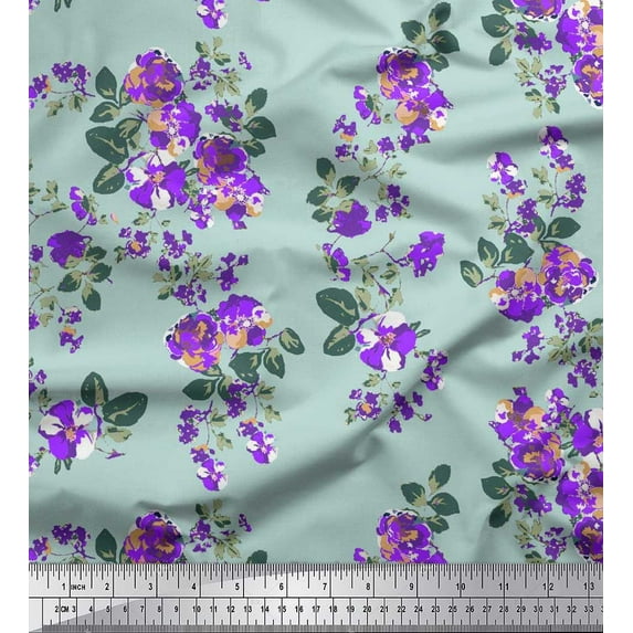 Soimoi Velvet Fabric Leaves & Floral Artistic Fabric Prints by Yard 58 Inch Wide