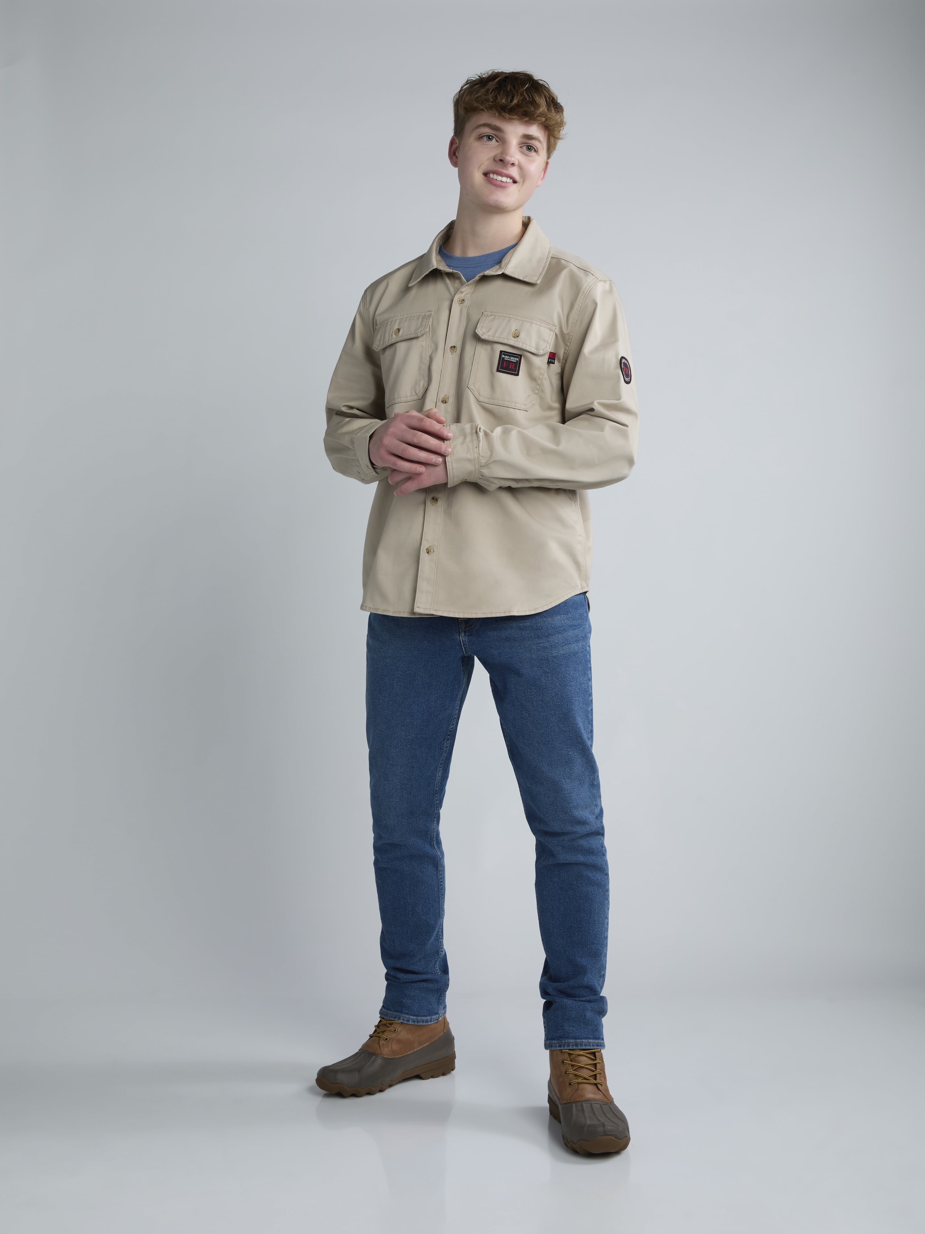 Bass Creek Outfitters Men's Flame Resistant Long Sleeve Twill Work Shirt, Sizes M-2XL