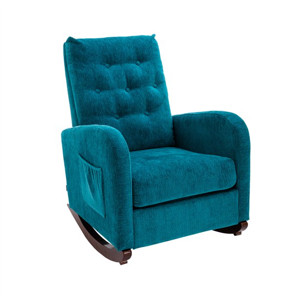 High Back Rocking Chair, Modern Fabric Padded Seat Armchair Nursery