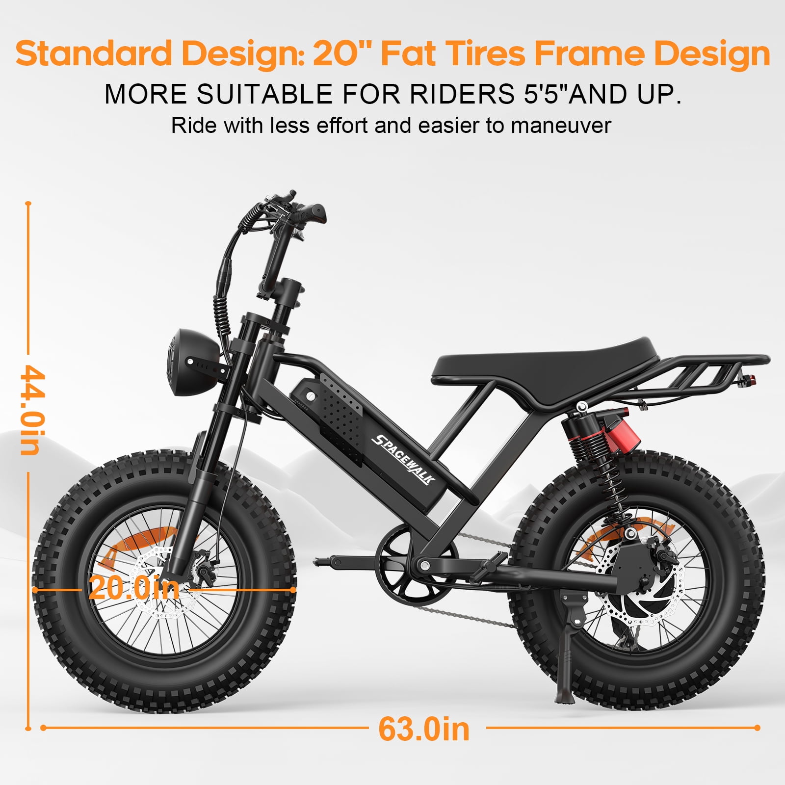 SPACEWALK Electric Bike for Adults, 750W Motor, 20"x4" Fat Tires, 25mph Top Speed, 48V 15Ah Removable Battery, Dual Front & Rear Suspension for Smooth Riding, for gift