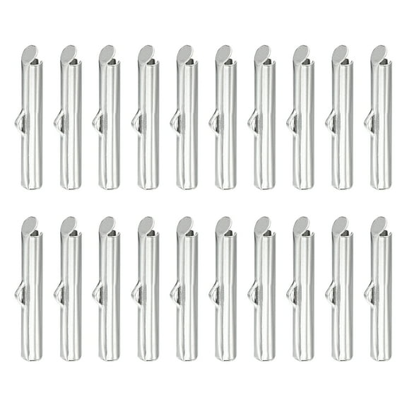 150Pack Slide on End Clasps, 25mm Tube Ball Bead Slider Crimp Ends, Silver White