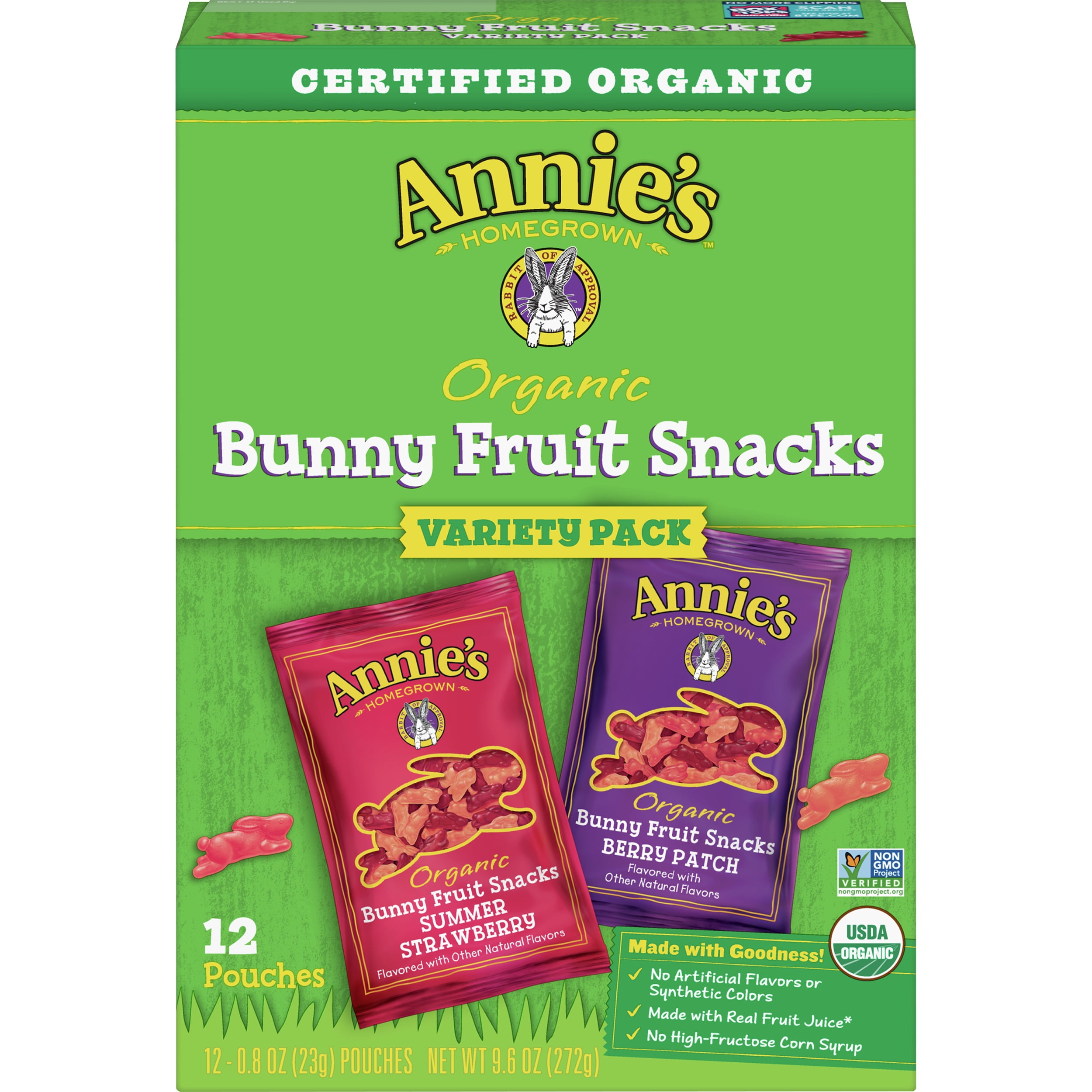 Annie's Organic Bunny Fruit Snacks, Variety Pack, Gluten Free, 12 ct, 9