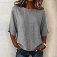 thumbnail image 3 of TGSLY Women's Stripes Linen Tops Lightweight Soft Crew Neck Elbow-Length Sleeve Blouses Relaxed Fit Dressy Casual Curved Hem Shirts XL, 3 of 9