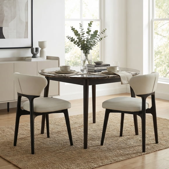 Noble House Solid Wood Dining Chairs Set of 2 Black Upholstered Kitchen Chairs