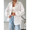 thumbnail image 2 of Womens Oversized Button Down Shirts Textured Collared Long Sleeve Shacket Casual Fall Blouses Tops White S, 2 of 7