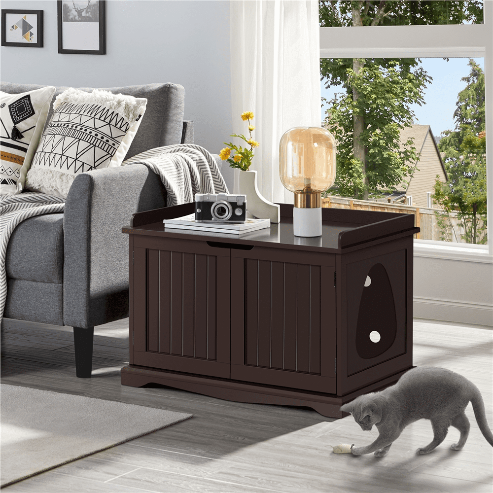 Alden Design Wooden Pet Litter Box End Table with Door, Espresso Finish