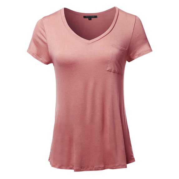 FashionOutfit Women's Basic Short Sleeve V-Neck Pocket Top