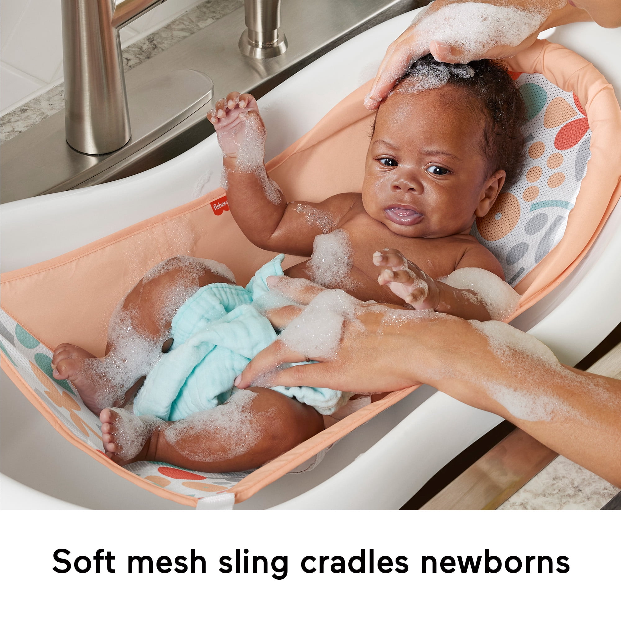 Fisher-Price Baby to Toddler Bath 4-in-1 Sling ‘n Seat Tub with Removable Infant Support and 2 Toys, Summer Blossoms