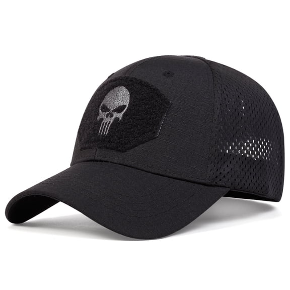 Tactical Mesh Baseball Cap with Removable Skull Patch, Adjustable Breathable Outdoor Hat for Men