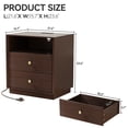 thumbnail image 2 of Walnut Nightstands with Charging Station, 2 Drawers & Open Shelf, Wide Bedside Tables for Bedroom, End Side Table, 2 of 7