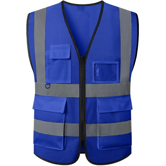 Reflective Vest Class 2 Safety Vests ANSI with 5 Pockets Zipper High Visibility Construction Uniform
