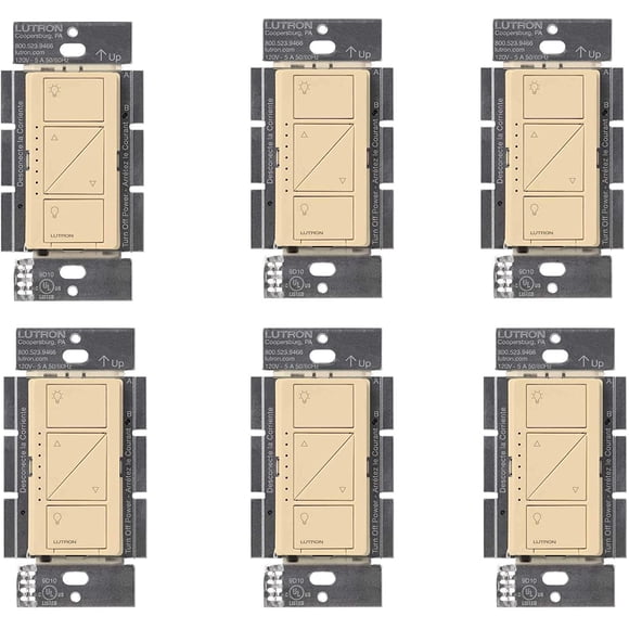 Interruptor Regulador Inteligente Lutron Caseta 150W LED Sin Neutro Paquete de 6 Marfil