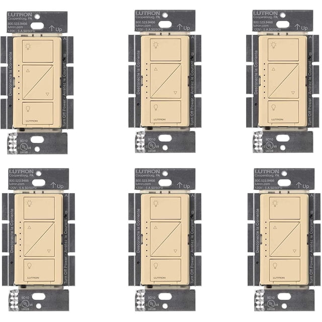 Interruptor Regulador Inteligente Lutron Caseta 150W LED Sin Neutro Paquete de 6 Marfil