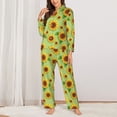thumbnail image 2 of KLL Sunflower Leaves Print Women's Long Sleeve Pajamas with Pants Sleepwear Loungewear 2 Set-Medium, 2 of 7