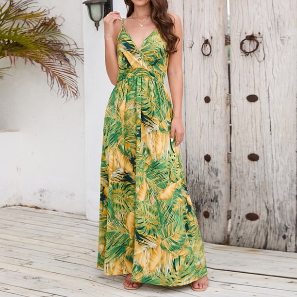 WILLBEST Vestidos De Verano Para Mujer, Vestido Largo Elegante Sin Mangas Con Cuello En V Y Estampado Floral Belleza De Talla Grande Para Mujer De Verano 2023