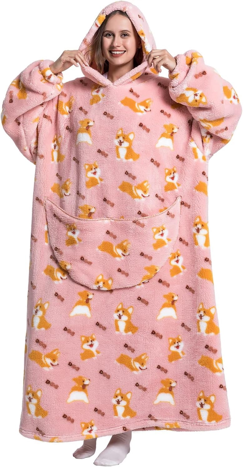 Wehilion Oversized Blanket Hoodie,Adult Snuggle Fleece Wearable Blanket Fluffy Giant Hooded Sweatshirt,Adult 140cm Leght