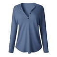 thumbnail image 4 of vigerkar Women's Waffle Knit Tunic Tops Loose Long Sleeve Button Up V Neck Henley Shirts (Blue, XL), 4 of 6
