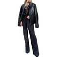 thumbnail image 4 of Qiylii Women Pleated 2 Piece Pants Outfits Casual Loose Button Shirt Blouse Top Long Wide Leg Palazzo Pants Set, 4 of 8