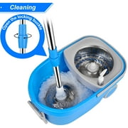 Spin Mop and Bucket on Wheels, Mop and Bucket Set, 360° Spinning Mopping Bucket with 3 Microfiber Refills & 61 Extended Mop Rod for Floor Cleaning, Blue