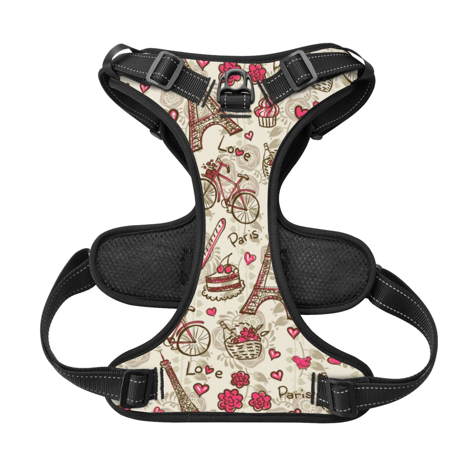 Kdxio Paris Vintage Print No Pull Dog Harness Adjustable Reflective Oxford Easy Control Medium Large Dog Harness for Training and Everyday-Large