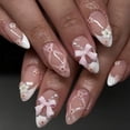 thumbnail image 1 of Uñas postizas Press On Quezadyl rosa y blanco floral almendra 24 piezas, 1 of 7