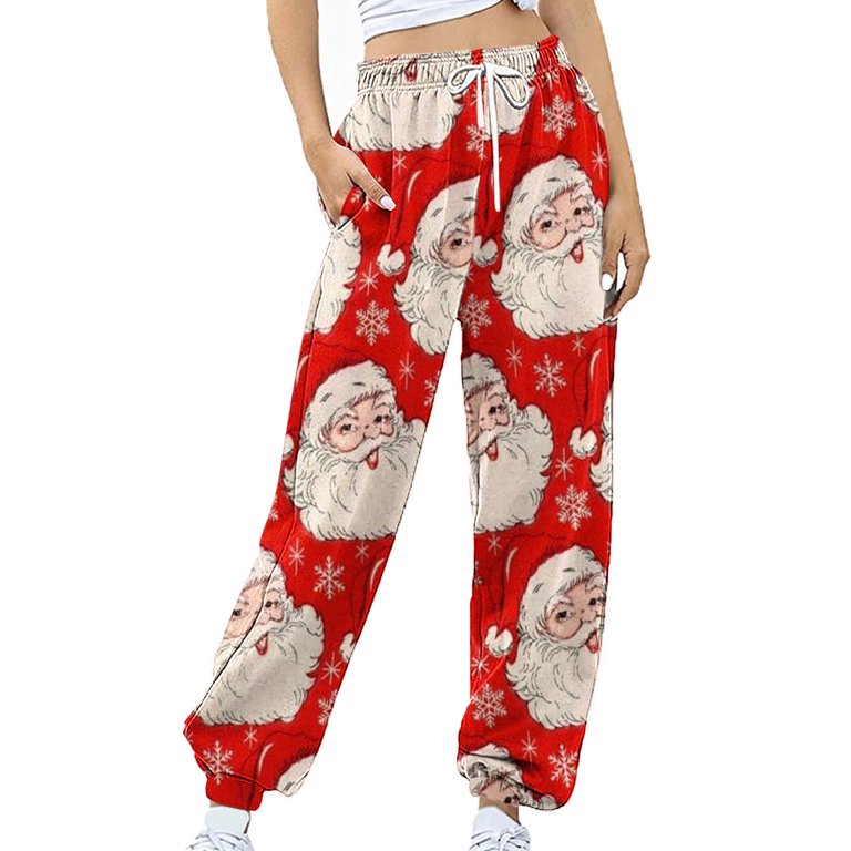 Midsumdr Womens Sweatpants Baggy High Waisted Fall Pants Christmas Printed  Cinch Bottom Joggers with Pockets Fashion 2024 on Clearance 