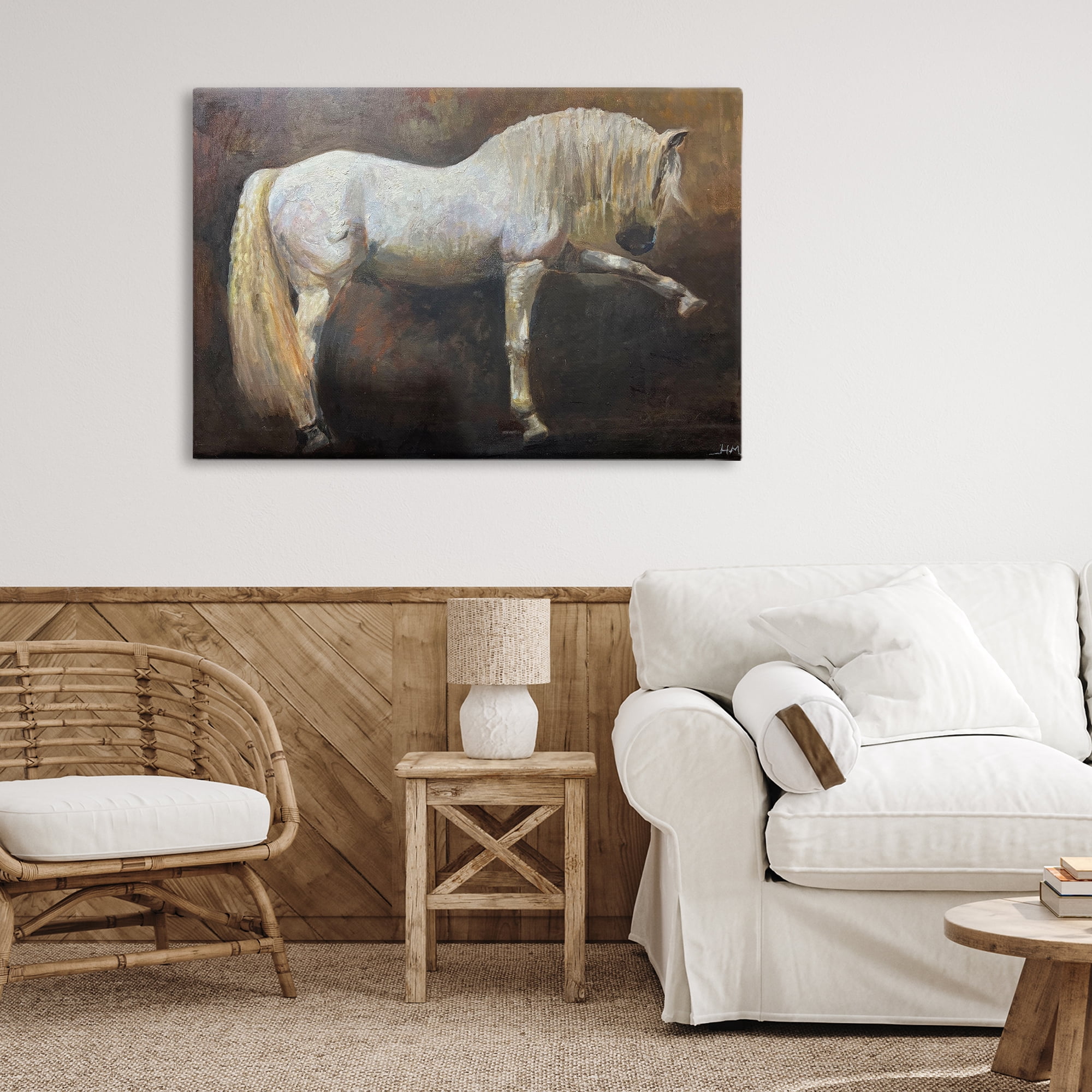 Stupell Industries Elegant White Stallion in Motion Canvas Wall Art, design by Hilary McCarthy