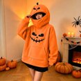 thumbnail image 6 of Womens Halloween Sweatshirts Pumpkin Mask Zip Hooded Oversized Cute Pullover Sweatshirt with Front Pocket Orange 06 L, 6 of 6