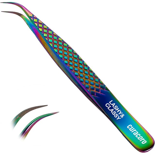 Curacoro Pince à Cils - Pince à Cils Professionnelle et de Précision à Pointe en Fibre pour Extensions de Cils, Pinces Multi-Formes et Usages pour le Volume, l'Isolation et les Cils Classiques (Galaxy, Cils et Chic)