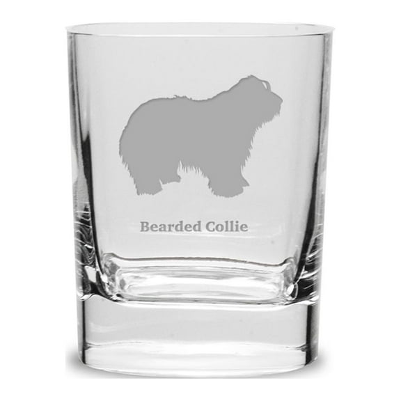 Bearded Collie Luigi Bormioli 11.75 oz Square Round Double Old Fashion Glass