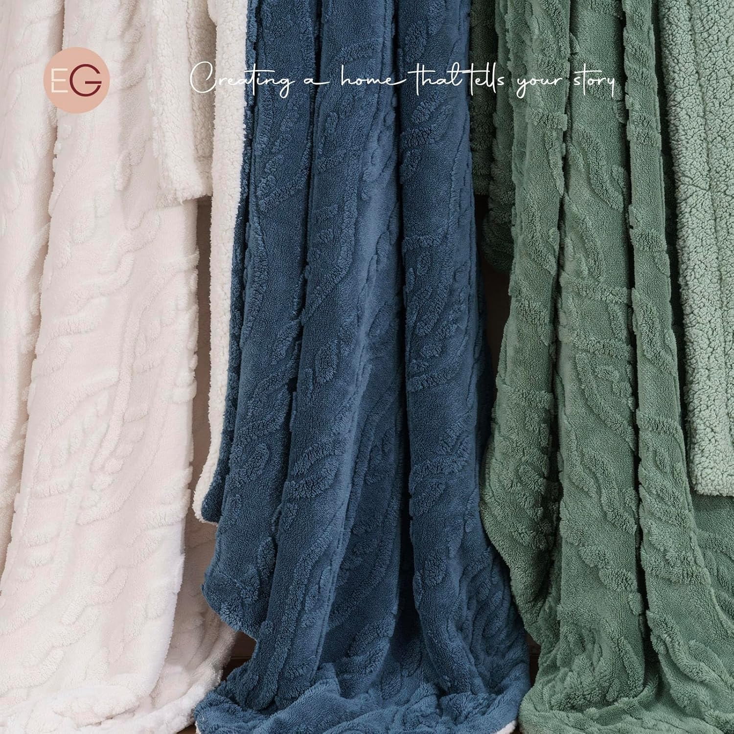 EVERGRACE Classic Cable Jacquard Sherpa Fleece Throw Blanket for Couch, Soft Cozy Fuzzy Plush Blankets for All Seasons, Reversible Thick Warm Blanket for Bed, Sofa, Bleach White, 50'' x 60''