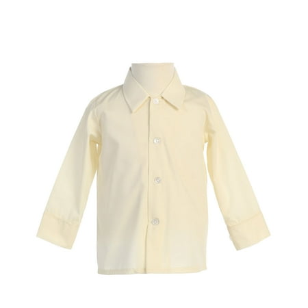 Infant Boys Long Sleeve Ribbed Avery Hill Baby Boys Infant Toddler Long Sleeved Simple Dress Shirt in Ivory or White ()