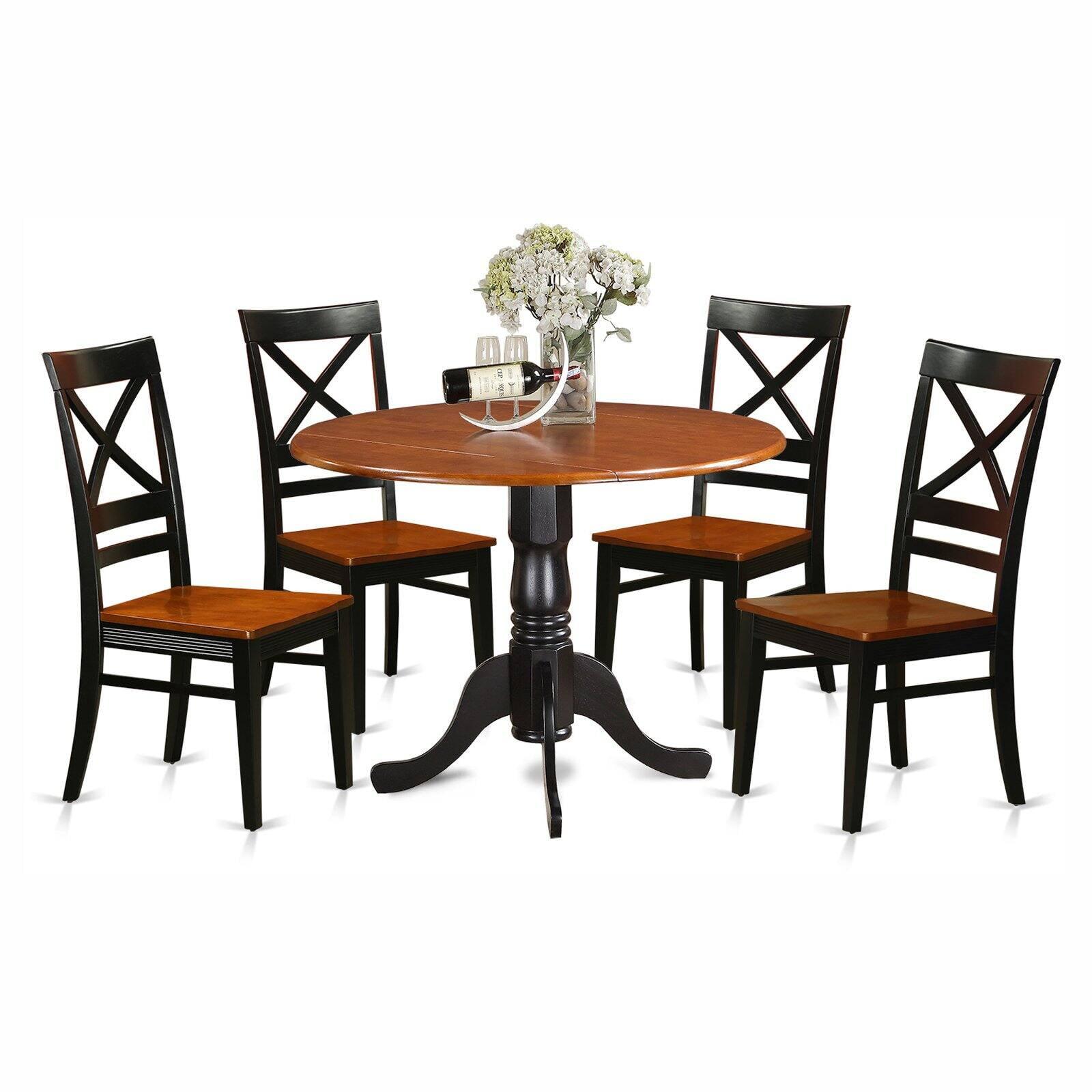 East West Furniture Dublin 5 Piece Drop Leaf Dining Table Set with ...