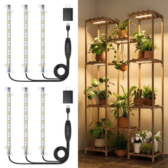 FOUKUS Grow Light Plant Lights: Grow Lights for Indoor Plants, 6-Bar Dual Control, Full Spectrum, 3/9/12H Timer, 10-Level Dimming - LED Grow Light for Shelves and Seed Starting