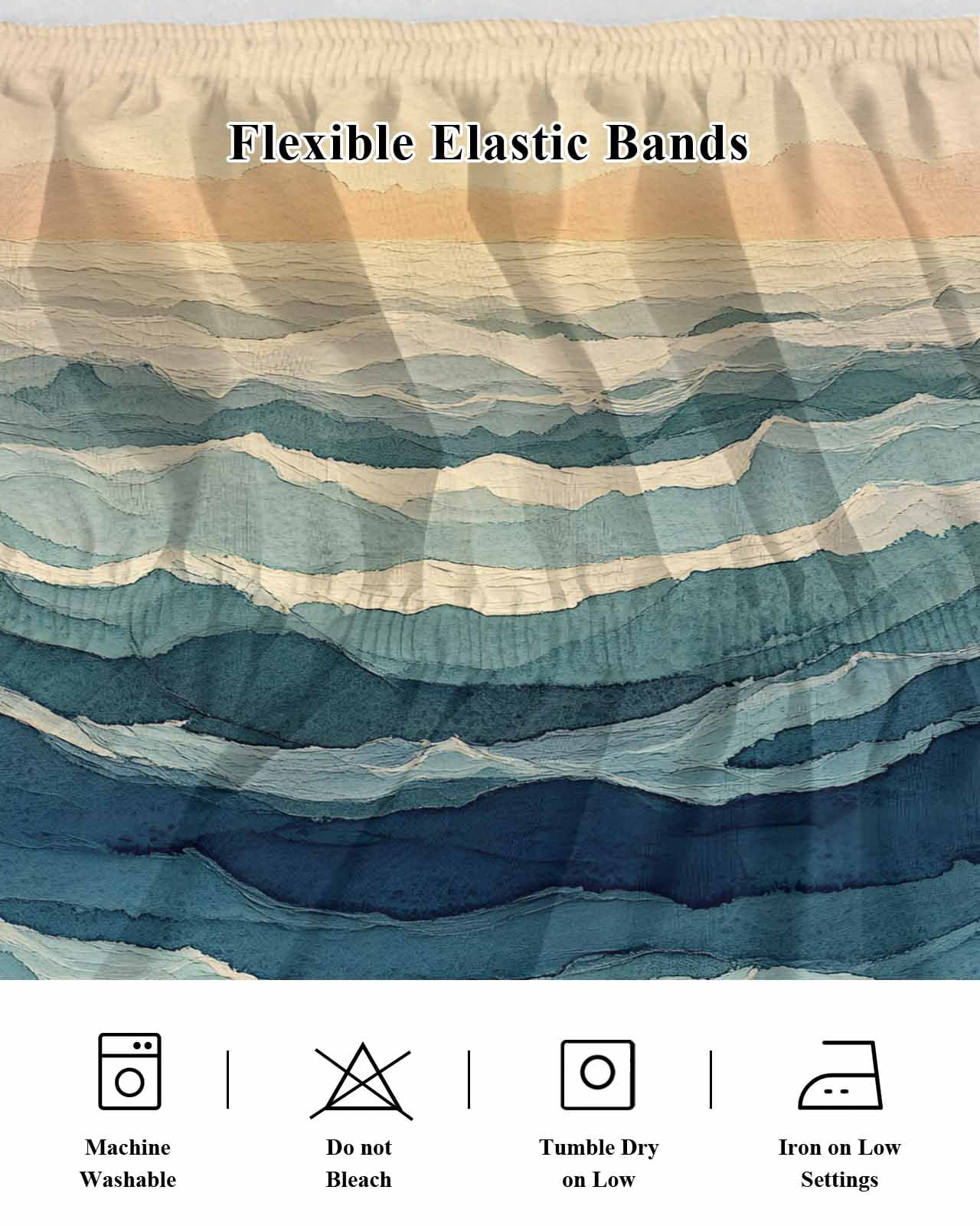 Abstract Ocean Bed Skirt California King Size 18 Inch Drop, Dark Blue Ripple Sunset Minimalist Art Wrap Around Dust Ruffle Bedskirts, Easy Fit Bedskirt with Adjustable Elastic