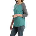 thumbnail image 4 of 3/4 Sleeve Raglan Shirts for Women Color Block Henley Blouse Button Tunic Tops(Green S), 4 of 5